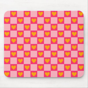 Rosa Rot Gelbes Herz Liebe Kariertes Y2K-Muster Mousepad