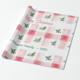 Rosa Rot Grün Retro Personalisierte Weihnachten Geschenkpapier