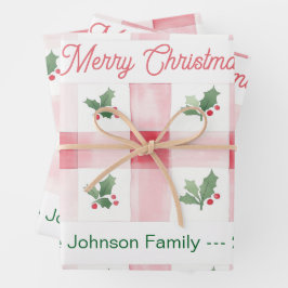 Rosa Rot Grün Retro Personalisierte Weihnachten Geschenkpapier Set