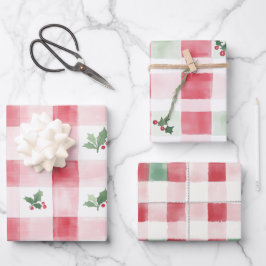 Rosa Rot Grün Retro Weihnachtsmuster Geschenkpapier Set