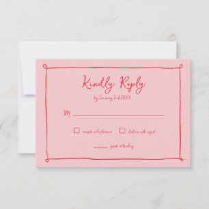 Rosa-rot handGezeichnet Frame Wedding RSVP Respons Karte
