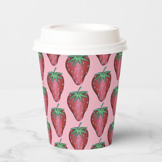 Rosa Rot Juicy Erdbeere Erdbeeren Früchte Druck Pappbecher (Vorderseite)