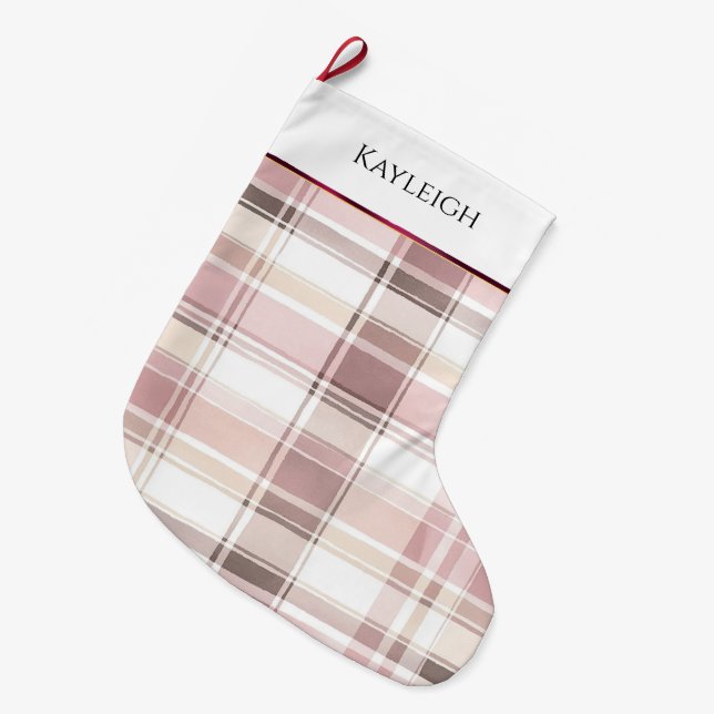 Rosa, rot, karierte Streifen Weihnachten Großer Weihnachtsstrumpf (Vorderansicht (hängend))