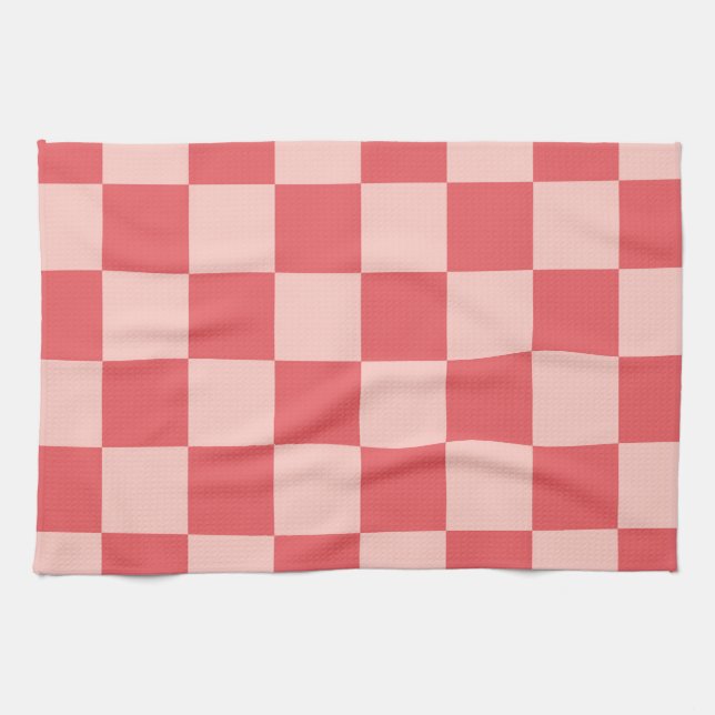 Rosa-rot kariertes Gingham-Muster Geschirrtuch (Horizontal)