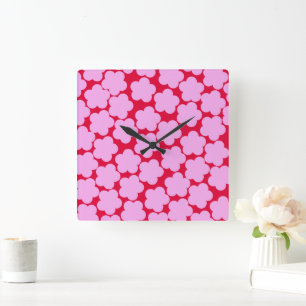 Rosa Rot kühne Y2K-Wildblume Lebhafte Wohngestaltu Quadratische Wanduhr