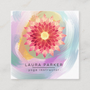 Rosa Rot Lotus Mandala Yoga Instruktor Holistisch Quadratische Visitenkarte