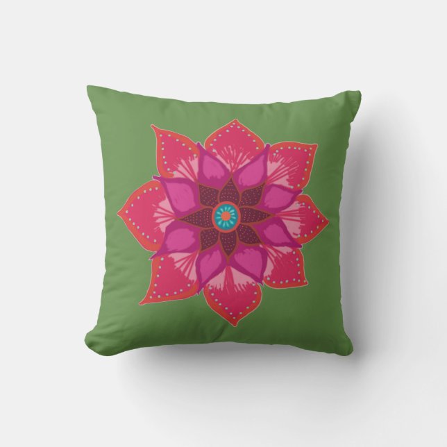 Rosa Rot-Mandala-Blume-Kissen Kissen (Vorderseite)