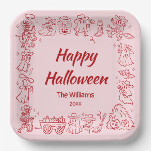 Rosa Rot, Quirky Hand Draodles Halloween Pappteller