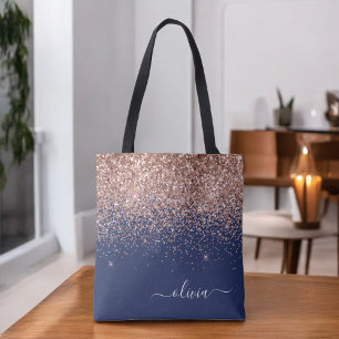 Rosa-Rot-Roségold-Navyblau-Glitzer-Monogramm Tasche