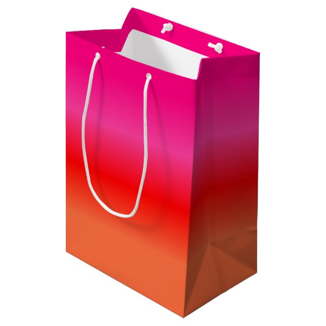 Rosa, Rot und orangefarbener Geschenksack Mittlere Geschenktüte (Vorderseite Schrägansicht)