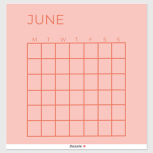 Rosa Rot Undatierter Juni-Kalender der Organisatio Aufkleber