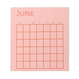 Rosa Rot Undatierter Juni-Kalender der Organisatio Notizblock