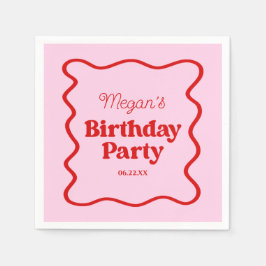 Rosa Rot Wavy Border Geburtstagsparty Serviette