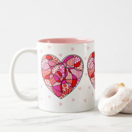 Rosa/Rot/Weiß Dreifach-Doodle-Muster Herzfrequenz- Zweifarbige Tasse