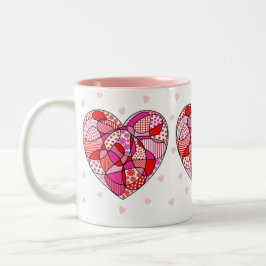 Rosa/Rot/Weiß Dreifach-Doodle-Muster Herzfrequenz- Zweifarbige Tasse