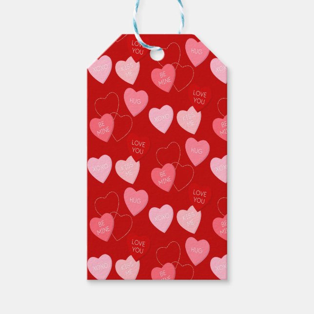 Rosa, Rot, Weißes Valentinisches Herz Geschenkanhänger (Vorderseite)