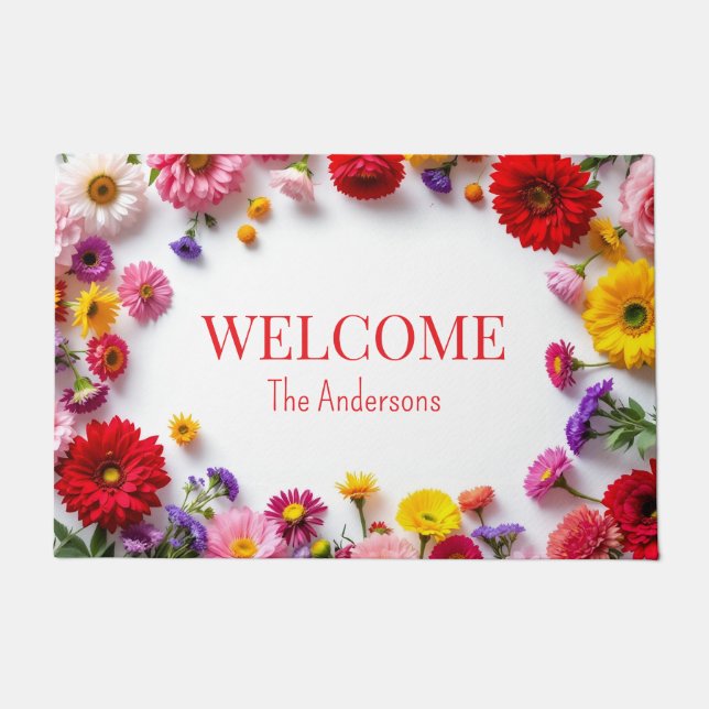 Rosa rote Blume farbenfrohe Türmatte (Vorderseite)