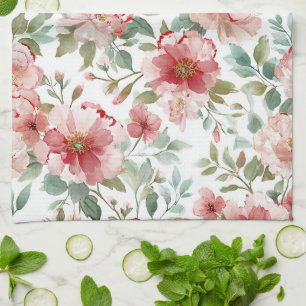 Rosa rote Blumen Geschirrtuch