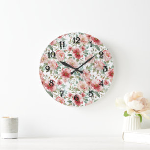 Rosa rote Blumen Große Wanduhr