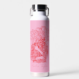 Rosa rote Blumenmädchen-Illustration Personalisier Trinkflasche