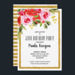 Rosa Rote Blüte 50. Geburtstag Glitzer Einladungen<br><div class="desc">Die Watercolor Blumen-Design in der Ecke und Ihr schicker Text gerahmt durch einen goldenen Imitat Glitzer Rand,  diese Geburtstagsparty Einladungen sind für jedes Alter. Alle Texte,  Schriftart,  Farben,  Größen können geändert werden,  klicken Sie einfach auf den Link Weitere Anpassungen. PASSENDE Artikel in unserem Geschäft.</div>