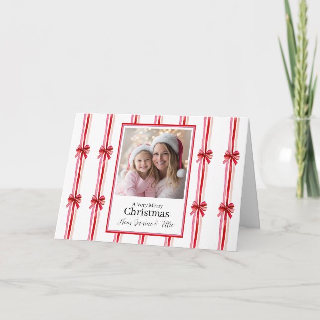 Rosa rote Bows Foto Weihnachten (Vorderseite)