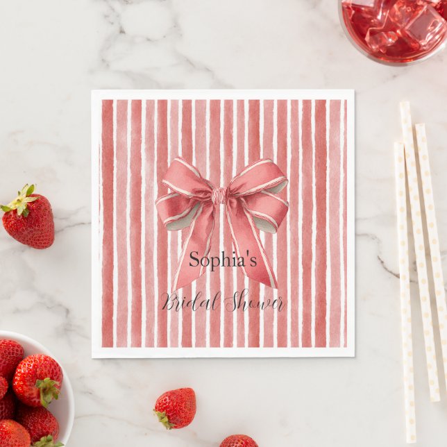 Rosa rote Candy-Cane-Streifen Schleife Brautdusche Serviette (Beispiel)