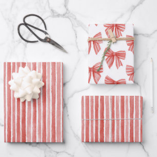 Rosa rote Candy Cane Streifen Weihnachten Geschenkpapier Set