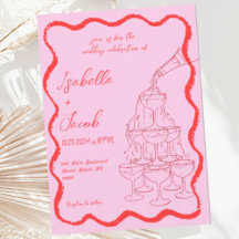 Rosa Rote Champagner Tower Wavy Hand Drawn Wedding
