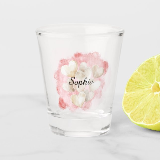 Rosa Rote Creme-Herzen Schnapsglas (Vorderseite)