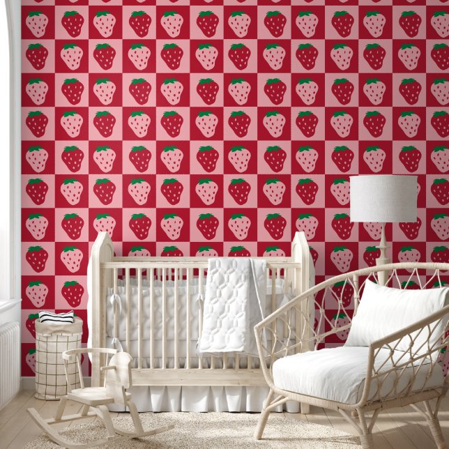 Rosa Rote Erdbeere Muster Kids Kinderzimmer Room Tapete (Kinder)