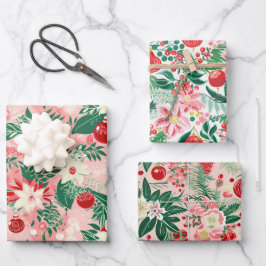 Rosa Rote Flora Weihnachten Geschenkpapier Set