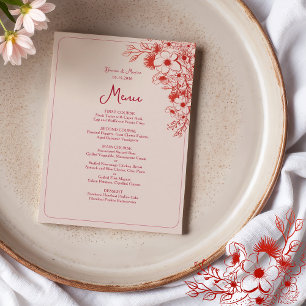 Rosa Rote Florale Elegante Hochzeit Menükarte