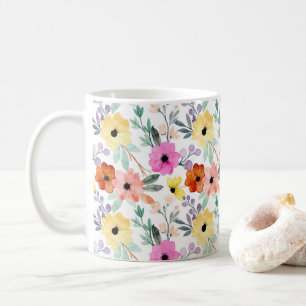 Rosa, rote, gelbe Blumen Wasserfarben Kaffeetasse