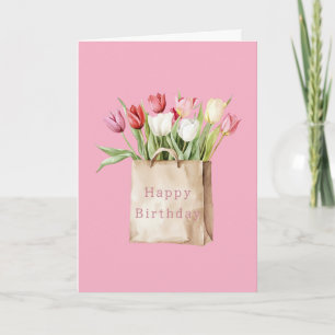 Rosa Rote Gelbe Weiße Tulpen Blumen Tasche Geburts Karte