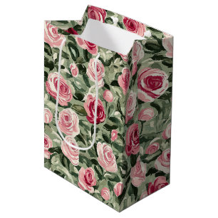 Rosa rote grüne Rosen Floral Brautdusche Mittlere Geschenktüte