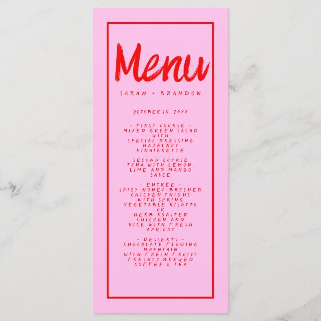 Rosa Rote Handschrift Typografie Retro Wedding Men Menükarte (Vorderseite)