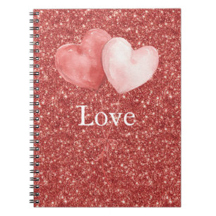 Rosa rote Herzballons Glitter   Notizblock