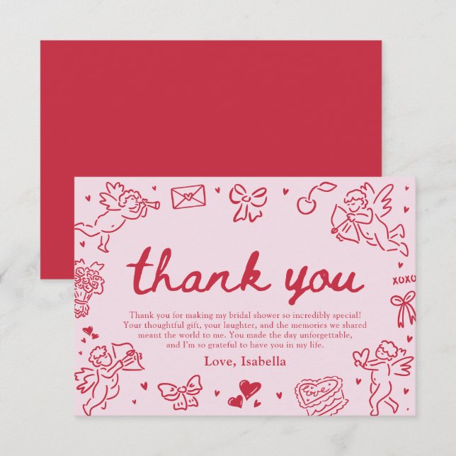 Rosa rote Herzen handgezeichneter Valentinstag Bra Dankeskarte (Vorne/Hinten)