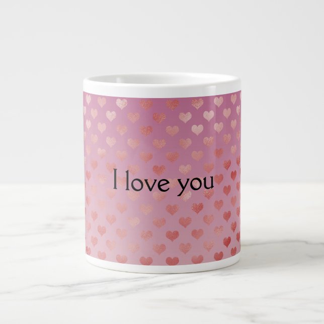 Rosa Rote Herzen Ombre Jumbo-Tasse (Vorderseite)