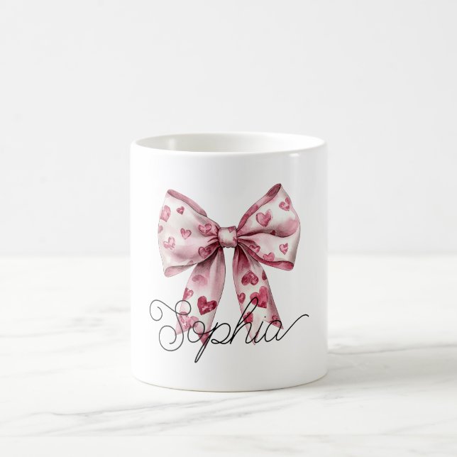 Rosa Rote Herzen Schleife Kaffeetasse (Mittel)