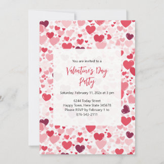 Rosa Rote Herzen Valentinstag Party Einladung