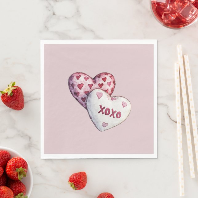 Rosa rote Herzen XOXO Serviette (Beispiel)