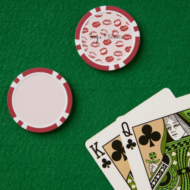 Rosa rote Lippen küssen Pokerchips (Pokertisch (doppelt))