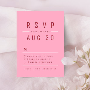 Rosa Rote Moderne Chic Einfache Typografie Hochzei RSVP Karte