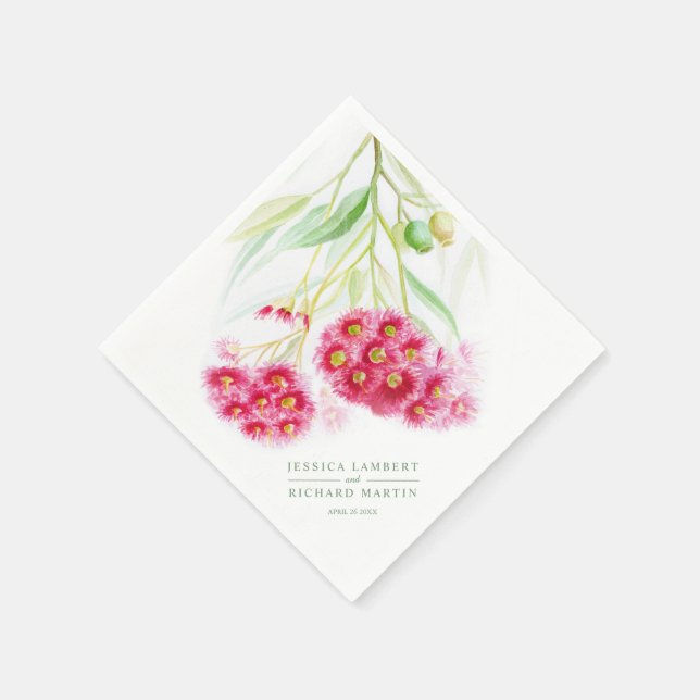 Rosa Rote Muschel-Eukalyptus-Aquarell-Hochzeit Serviette (Ecke)