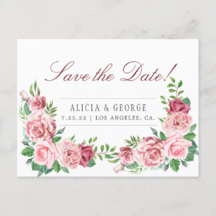 Rosa rote Pfingstrosen Chic Hochzeit Ankündigungspostkarte