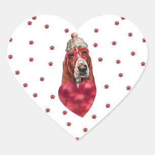 Rosa rote Pfoten Herz Basset Hound Hund Valentinst Herz-Aufkleber