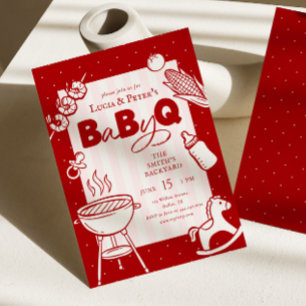 Rosa & Rote Punkte BBQ Couples Baby-Q Baby Shower Einladung
