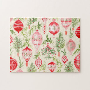 Rosa rote Retro-Weihnachtsschmuck-Puzzle